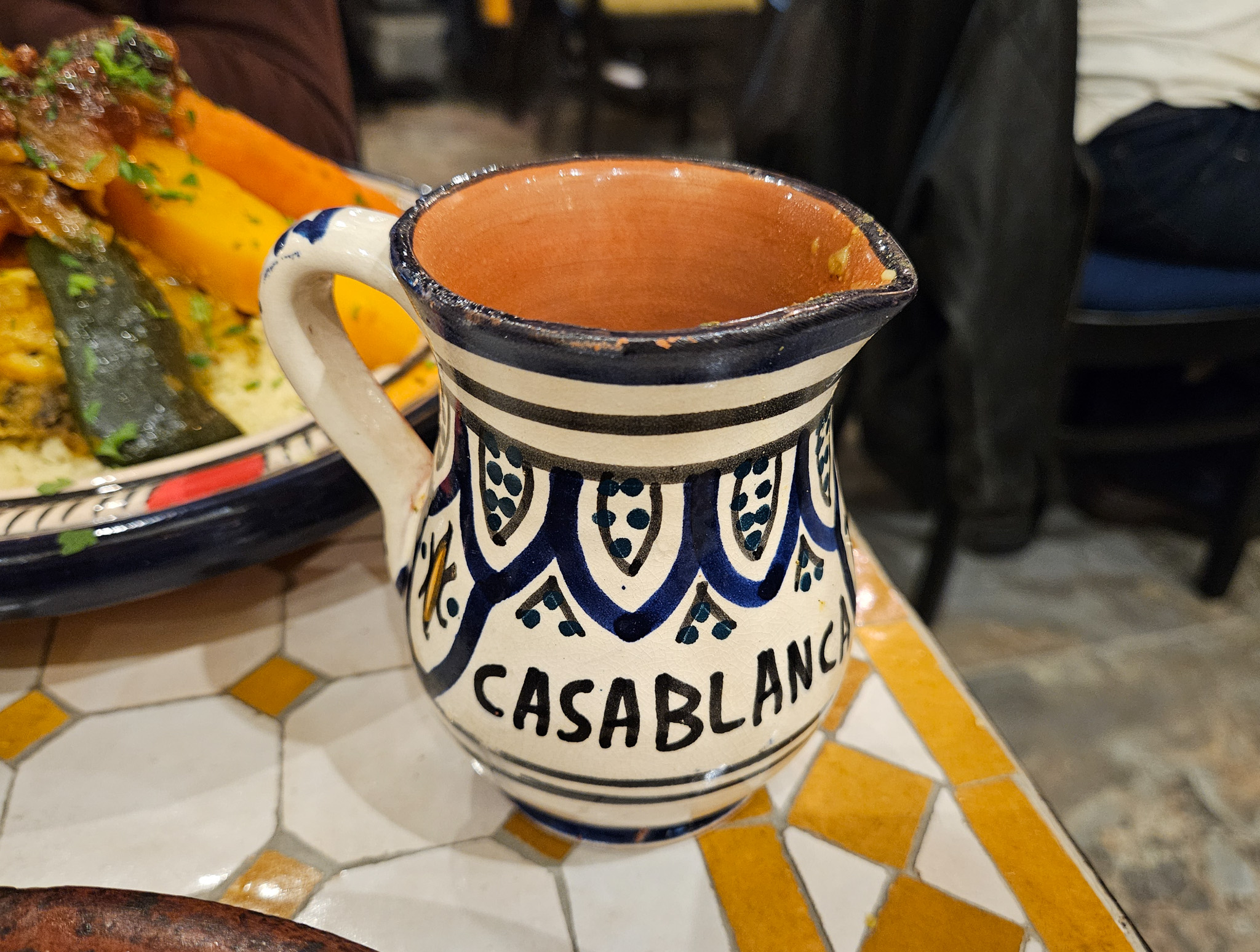 A hand-painted Casablanca jug, commissioned in Morocco